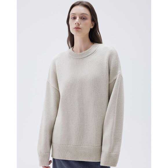 Women Cashmere Blend Oversized Crew Neck Stone Soft Warm Pullover Sweater - Picture 2 of 5